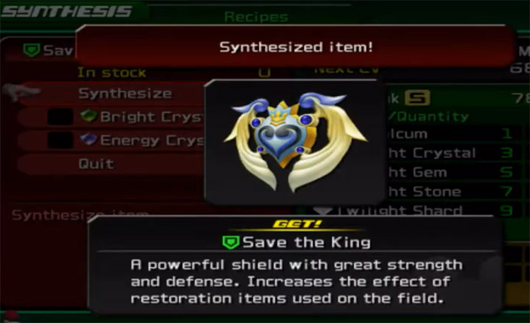 Save The King Synthesis Screen in KH2.5