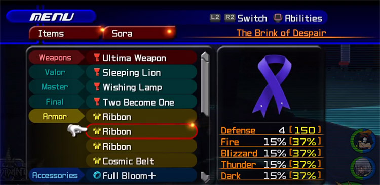 Ribbon inventory item screenshot from KH2.5