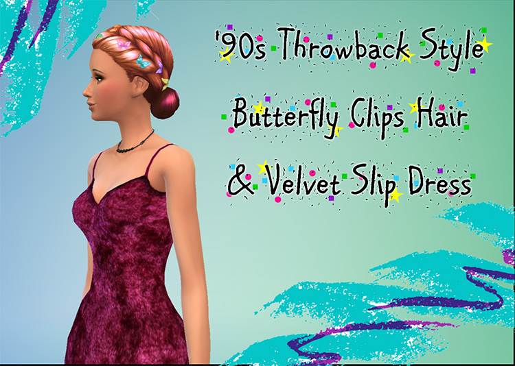 Butterfly Clips & Velvet Dress CC / The Sims 4