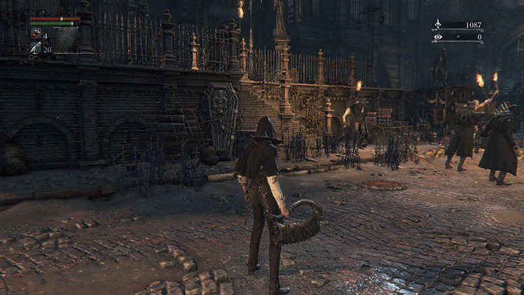 The stairs that lead to safety from the horde of enemies by the bonfire / Bloodborne