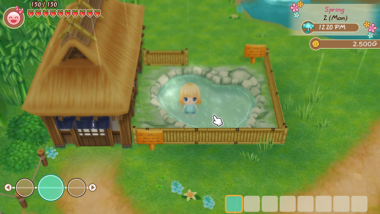 The player restores stamina by going into the hot spring / SoS: FoMT
