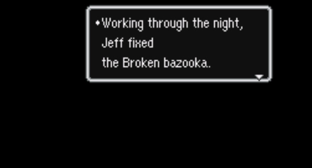 Jeff fixing the Broken Bazooka after resting / Earthbound