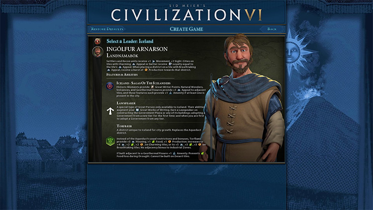 Ingolfur Arnarson of Iceland / Civilization 6 Mod