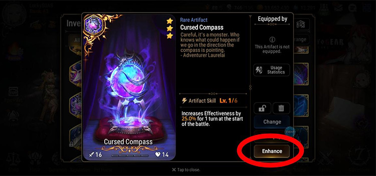 Artifact Page (Cursed Compass) > Enhancing Page / Epic Seven