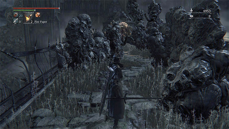 The rocky bridge, home to the Frenzy-inflicting Winter Lanterns / Bloodborne