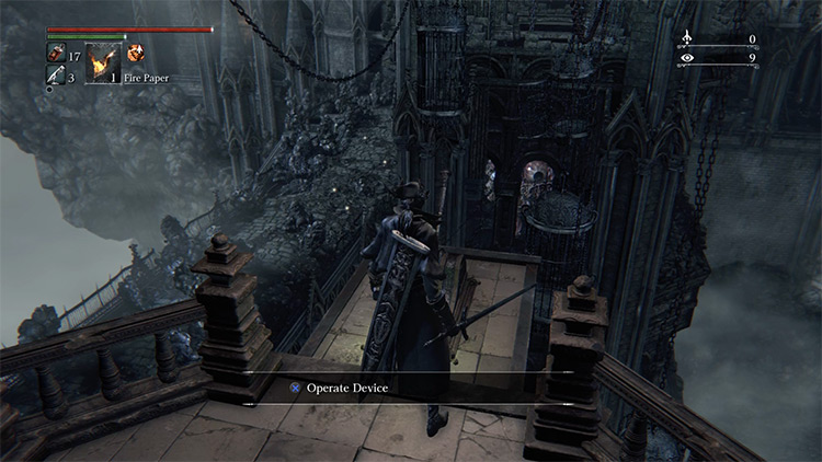 The lever that kills the Brain of Mensis, with a view of the Brain’s enclosure / Bloodborne