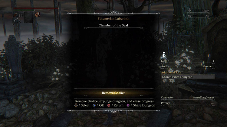 The fast-travel menu with the option to close the gateway at the bottom / Bloodborne