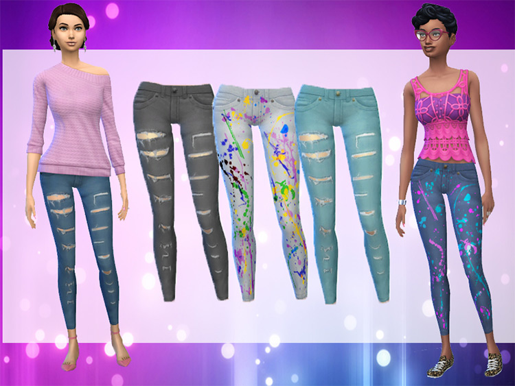 Patterned Ripped Skinny Jeans for Sims 4