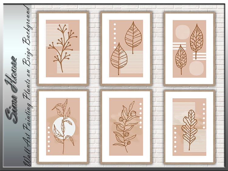 Wall Art Painting Plants on Beige Background / Sims 4 CC
