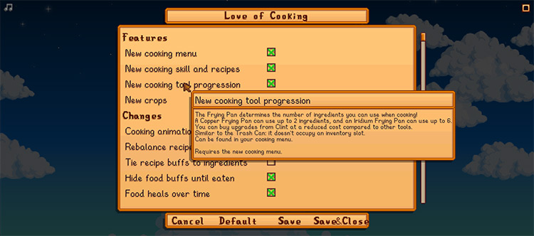 The Love of Cooking Stardew Valley mod