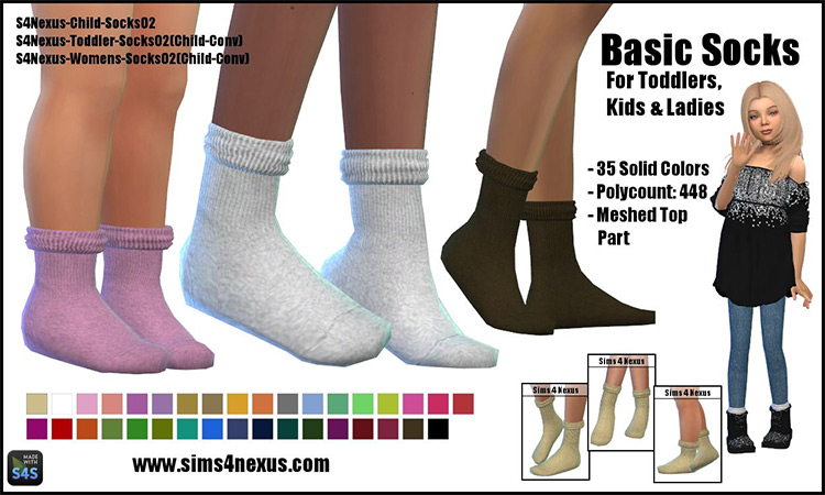 Basic Socks for Toddlers, Kids & Ladies by SamanthaGump for Sims 4