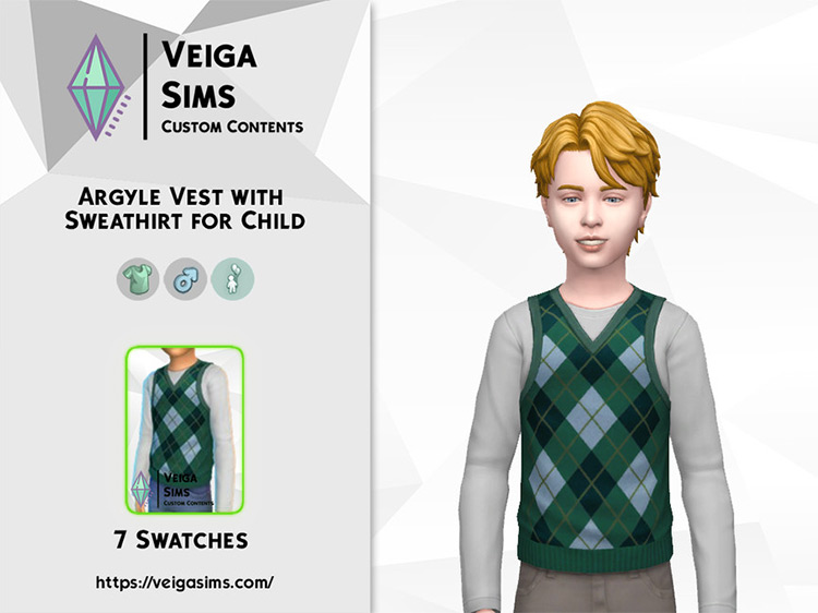Argyle Vest With Sweatshirt For Child / Sims 4 CC