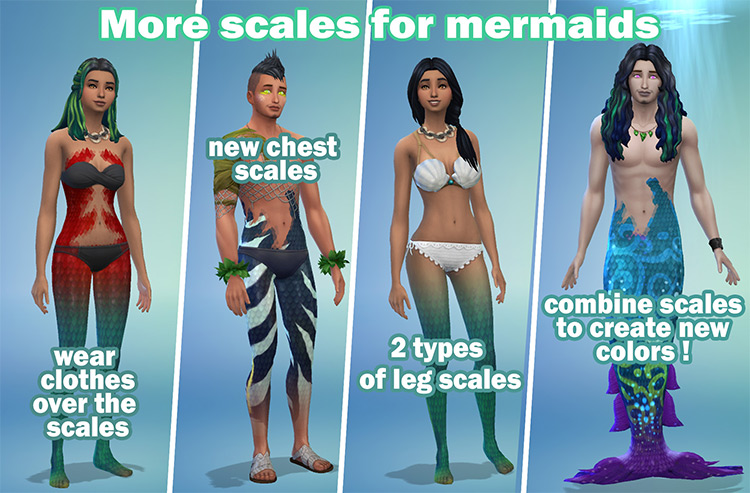 Leg Scales for Mermaids + Chest Scales for Male by Karine78 / Sims 4 CC