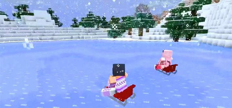 Sledding on ice in Minecraft