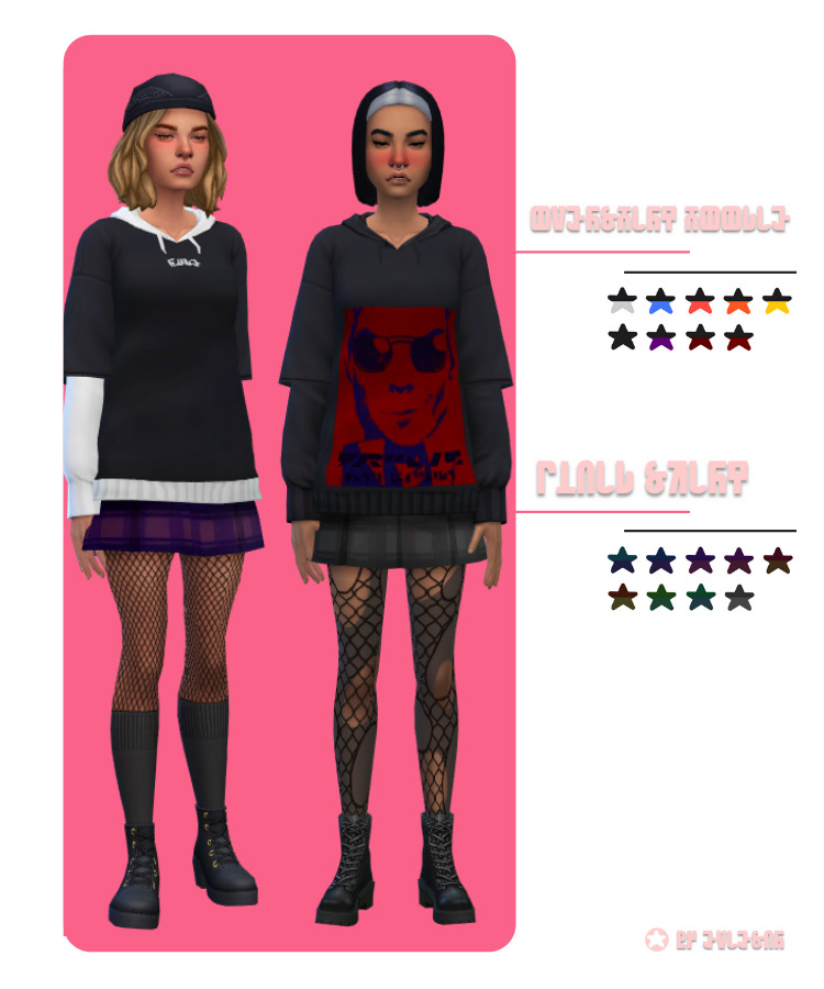 Overshirt Hoodie + Plaid Skirt by EvieSAR for Sims 4