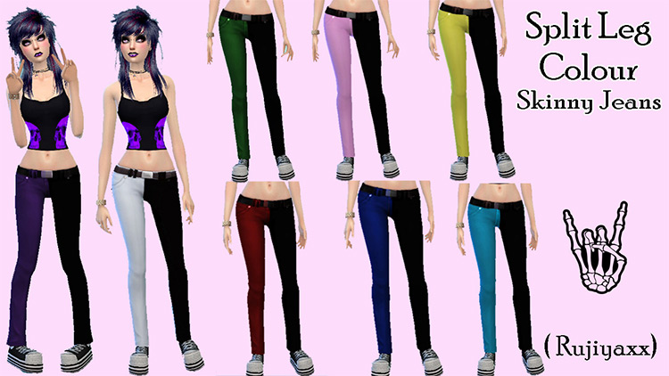 Split Leg Color Emo Punk Skinny Jeans by Rujiyaxx Sims 4 CC