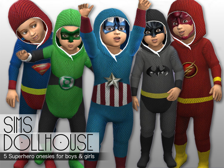 Superhero Onesies and Masks for Toddlers by SimsDollhouse Sims 4 CC