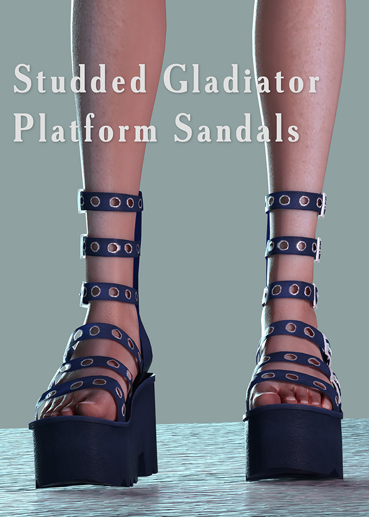 Studded Gladiator Platform Sandals for Sims 4