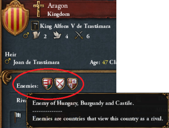 Checking which nations have set Aragon as their rival / EU4