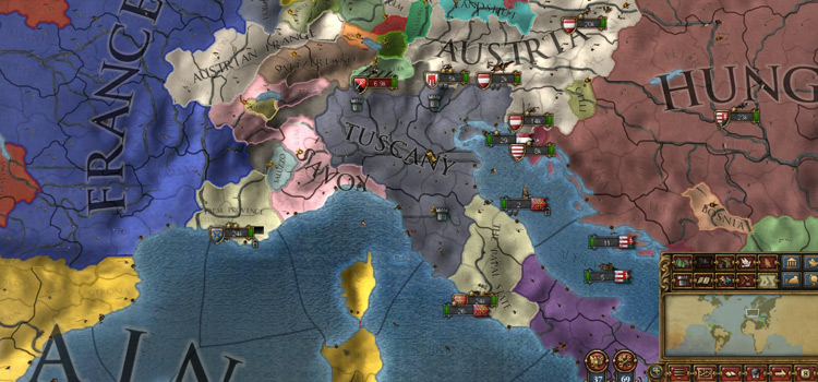 Tuscany owning northern Italy in EU4 (Map Screenshot)