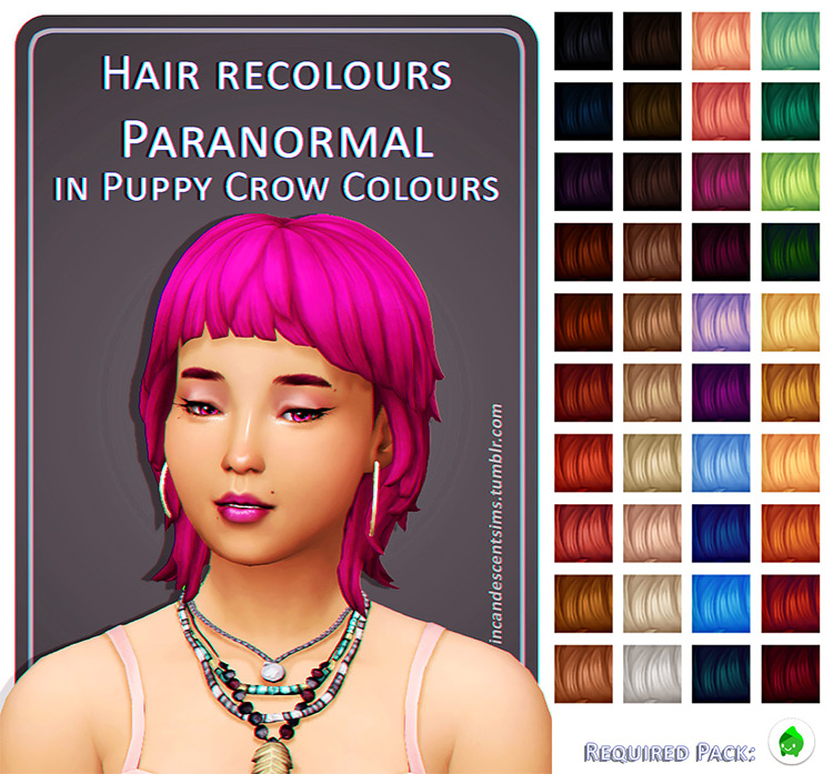 Paranormal Hair Puppy Crow Recolors / Sims 4 CC