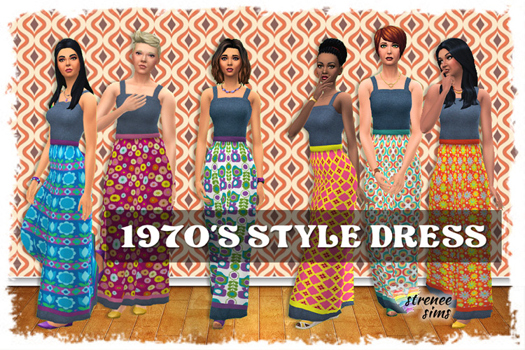 1970s Style Long Dress / Sims 4 CC