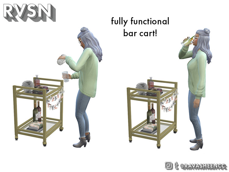 Sip Back and Relax Functional Bar Cart Set / Sims 4 CC