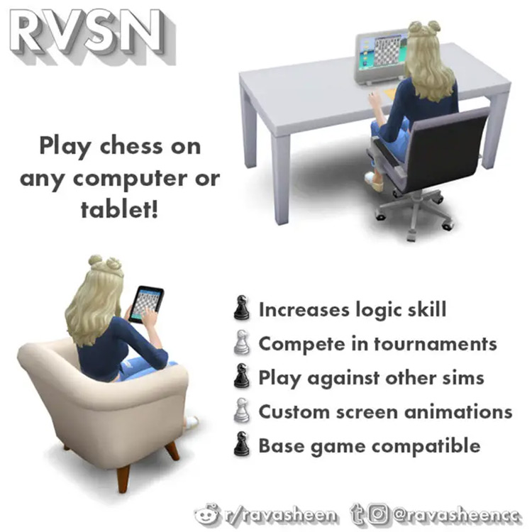 Play Chess On Computer Or Tablet Mod / Sims 4 CC