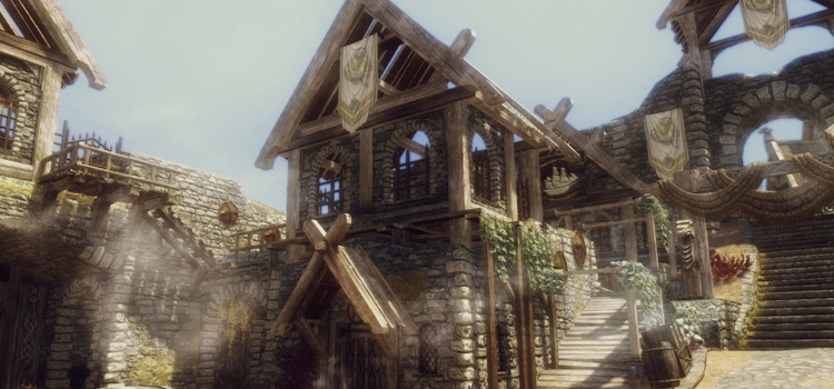 JKs town view in Skyrim, screenshot during the day