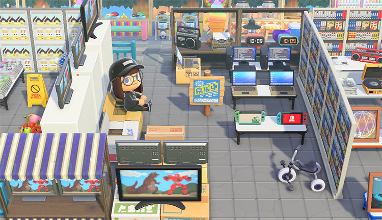 Custom electronics shopping area in ACNH