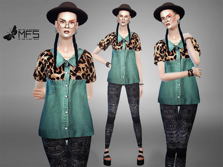 Hipster-style jean jacket CC for Sims 4