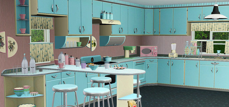 1950s Style Kitchen Interior - The Sims Screenshot