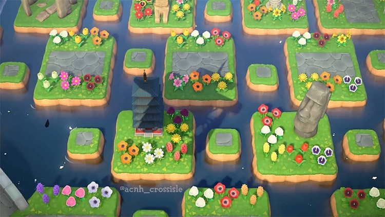 Floating island flowerbed idea in ACNH