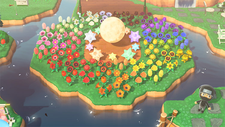 Moon-themed rainbow flower island in ACNH