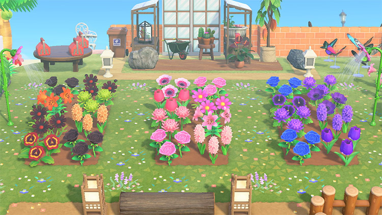 Simple flower garden with a greenhouse in ACNH