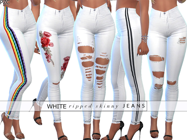 Ripped White Skinny Jeans for Sims 4