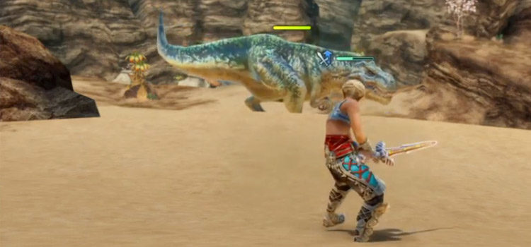 Vaan and a wild Saurian in FFXII The Zodiac Age