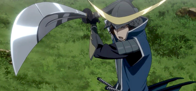 Lexica - Anime guy, black hair, blue eyes, death stare, holding sword