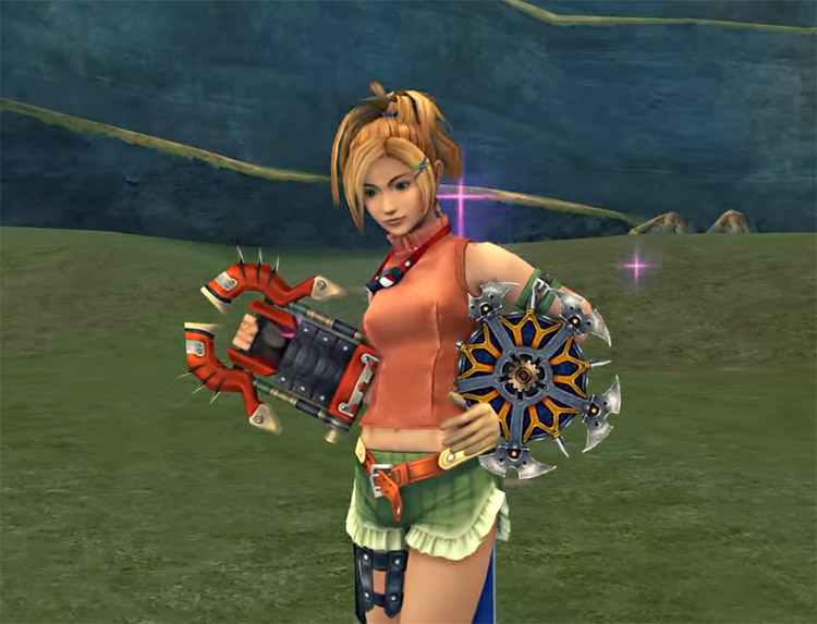 Rikku victory pose with Godhand in FFX HD