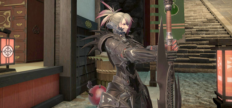 Girl dark knight holding weapon in FFXIV