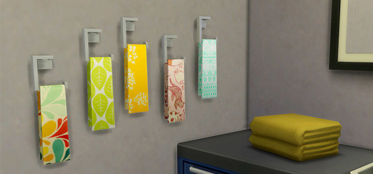 Geometric Towels and Bathroom Racks / Sims 4 CC