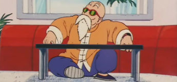 Master Roshi sitting in Dragon Ball anime