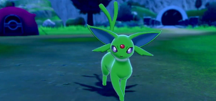 Green-colored shiny Espeon at night / Pokémon Sw/Sh