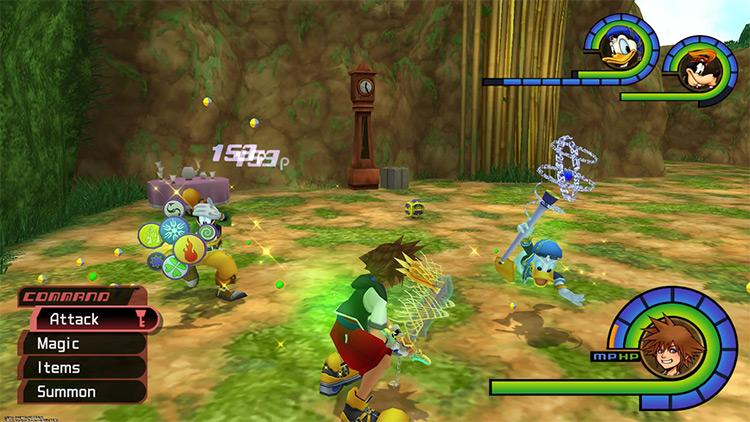 Goofy battling with Seven Elements in Deep Jungle / Kingdom Hearts 1.5
