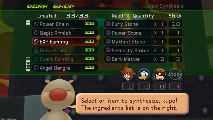 Synthesizing the EXP Earring / Kingdom Hearts 1.5