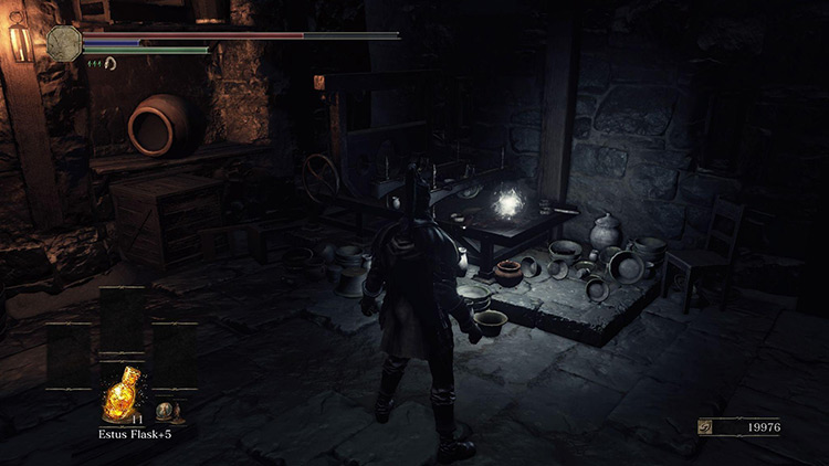 The Warriors of Sunlight Pledge on a table in the secret room / Dark Souls 3