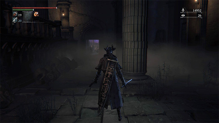 The way out of the building at the bottom of the staircase / Bloodborne
