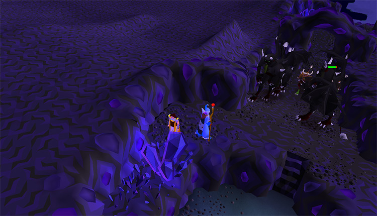 Player safespotting the demons in the catacombs / OSRS