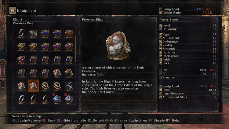 The Priestess Ring will boost Faith by 5 points / Dark Souls 3