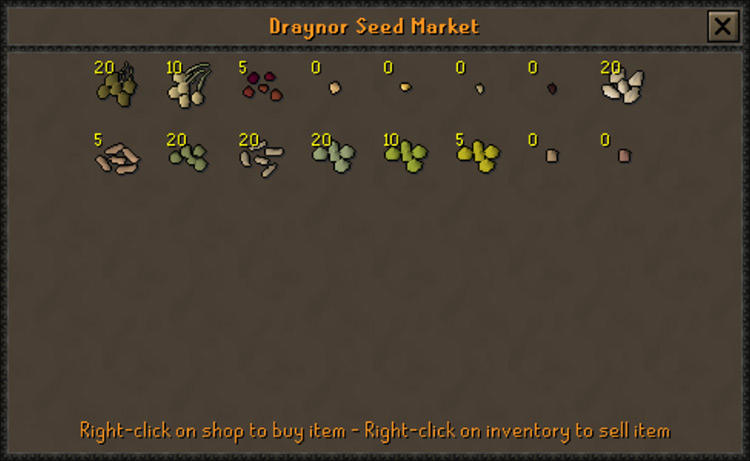 Olivia's Draynor Seed Market shop stock / OSRS